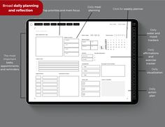 a tablet with the text build daily planning and reflection on it, surrounded by other information