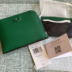 Pretty Coach Green Leather 2-Piece Wallet Set. Zippered Large Outer Wallet With Smaller Insert For Credit Cards, Etc. Approximately 4”X5”. Brand New With Tag. $175 Us Retail. Price Is Firm. Ask Any Questions Before Buying. All Sales Are Final. Lowball Offers Will Be Declined. Coach Travel Card Holder, Green Wallet With Removable Pouch For Travel, Designer Green Bag With Card Slots, Designer Green Bags With Card Slots, Green Leather Bags With Card Slots, Green Wallets With Removable Pouch, Green Wallets With Pouch, Coach Travel Coin Purse With Interior Card Slots, Coach Travel Coin Purse With Card Slots