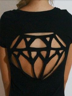 the back of a woman's black shirt with cut outs