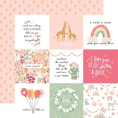 a collage of cards with different designs and sayings on the front, in pastel colors