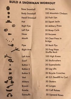 the instructions for how to build a snowman workout are displayed on a piece of paper