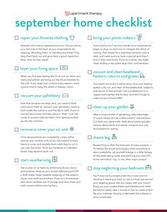 a printable checklist for homeowners with the words,'september home checklist '