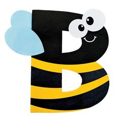 the letter b is made up of black and yellow stripes with a bee on it