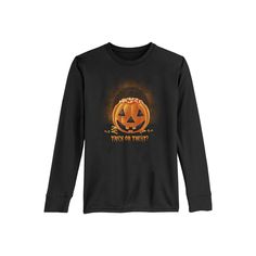 Get in the spooky spirit with this Halloween Trick Or Treat Pumpkin Candy Corn boys' long sleeve tee. Get in the spooky spirit with this Halloween Trick Or Treat Pumpkin Candy Corn boys' long sleeve tee. Crewneck Long sleevesFABRIC & CARE Cotton Machine wash Imported Size: Small. Color: Black. Gender: male. Age Group: kids. Pattern: Graphic. Spooky Black T-shirt For Winter, Spooky Black Long Sleeve Top, Horror Graphic Print Long Sleeve T-shirt, Spooky Long Sleeve Halloween Tops, Spooky Long Sleeve T-shirt For Winter, Halloween Horror Long Sleeve T-shirt, Halloween Long Sleeve Graphic T-shirt, Spooky Long Sleeve T-shirt For Fall, Halloween Graphic Print Long Sleeve T-shirt