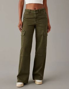 AE Dreamy Drape Stretch Cargo Super High-Waisted Baggy Wide-Leg Pant Army Green Pants, Cargo Pants Outfit, Green Cargo Pants, Green Pants, Fabric Patch, Cargo Pant, Back To School Outfits, School Outfit, Pants Outfit