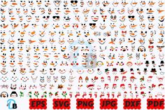 an assortment of different types of emoticions on a white background with the words pps svg png dxf