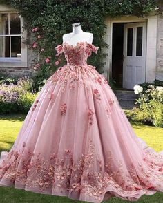 Off The Shoulder Tulle Dress, Satin Bridesmaid Dresses Long, Wedding Dress Cinderella, Pink Quinceanera Dresses, Aramex Delivery, Dress With 3d Flowers, Pink Quinceanera, Pink Quince, Quinceanera Dresses Pink