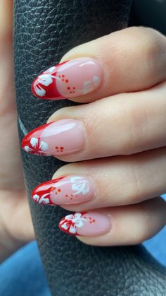 Elegant Summer Nails Almond, Red And Yellow Nails, Sunsets Ocean, Hawaiian Nails, Nail Pics, Colorful Nails