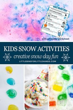 kids's snow activities and crafts with text overlay