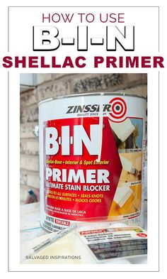 a can of paint with the words how to use shellac primer on it