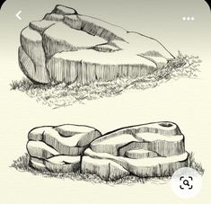 an image of two rocks drawn in pencil on paper with the text, 3 steps to draw