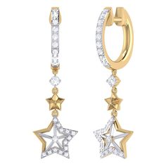 Wear your lucky charm with the Little Star Lucky Star Hoop Earrings. Crafted in 925 Sterling Silver, these hoop earrings feature 100% natural, genuine diamonds. 0.25 carats of diamonds are used in individual plate prong & collet prong settings. These hoop earrings are plated in 14K Yellow Gold Vermeil, which gives the piece a long-lasting shelf-life. These hoop earrings are 9.4mm wide and 31.7mm long from the ear lobe.These earrings are beautifully presented with the inspirational poem 'Drea Star Hoop Earrings, Lucky Star, Diamond Hoop Earrings, Yellow Diamond, Jewelry Earrings Hoops, 925 Sterling Silver Earrings, Lucky Charm, Silver Diamonds, 14kt Gold