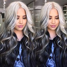 Badass Silver White to Charcoal ombre balayage by Josie Vilayvanh hotonbeauty.com