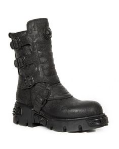 Expertly designed, the New Rock Black leather boot M-373X-S25 is a must-have for any style-savvy individual. Made with high-quality materials, this boot combines durability with sophistication. With its sleek design and comfortable fit, it will elevate any outfit while providing maximum support for your feet. Dapper Tomboy, Cyberpunk Boots, Goth Heels, New Rock Boots, Rock Boots, Gothic Boots, Half Boots, Tactical Boots, Boots Uk