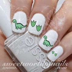 Nail Designs Non Acrylic Short Nails, Dino Nails Art Cute, Cute Nail Designs Animals, Dinosaur Nails Designs Easy, Dino Nails Acrylic, Dino Nail Designs, Cut Nail Designs, Dinosaur Nails Acrylic, Nails Kids Cute