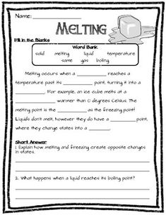 a printable worksheet for reading about melting and other things in the snow