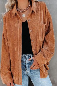 Oversized Corduroy Jacket 90% Nylon10% Spandex Rust Long Sleeve Shirt, Corduroy Top, Casual Chique, Oversize Shirt, Jacket Outfit, Corduroy Jacket, Mode Vintage