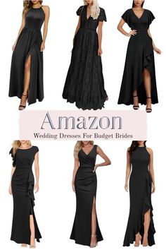 four different styles of dresses for brides with the words amazon on them in white and black