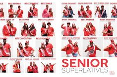 a group of people wearing red shirts and holding up their hands with the words senior superlaties on them