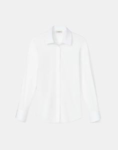 Wright Shirt In Italian Stretch Cotton | Lafayette 148 New York Classic Shirt With Concealed Placket And Shirttail Hem, Classic Tailored Tops For Office, Classic Tailored Office Tops, Classic Tailored Office Top, White Classic Slim Fit Blouse, Classic White Slim Fit Blouse, Classic Tailored Blouse For Business Casual, Timeless Dress Shirt With Hidden Button For Work, Timeless Dress Shirt With Concealed Placket For Work