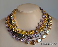 anna wintour necklace,oval champagne necklace,black diamond Georgian paste,topaz old mine cut riviere,light pink bridesmaid necklace This group of Anna Wintour style statement necklaces are made with Swarovski oval, Swarovski black diamond grey, light pink and topaz yellow old mine cut crystal rhinestones.  They are set in different color settings that add interest to the color combination.  You can wear them separately or all together.Their versatility makes them perfect for parties and other c Light Pink Bridesmaids, Champagne Necklace, Anna Wintour Style, Topaz Yellow, Crystal Statement Necklace, Crystal Necklaces, Swarovski Crystal Necklace, Anna Wintour, Bridesmaid Necklace