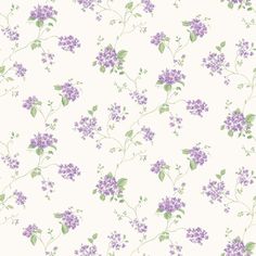 purple flowers and green leaves are on a white wallpaper with light pink background, which is very similar to the lilac flower pattern