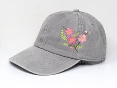 Item: flower embroidered baseball cap with curved brim Material: 100% cotton Size: one size fits most with adjustable back strap Embroidery: machine embrodered I am also open for customization. If you want the item in different colors, please message me, it will take additional 2-3 days of handling time. Free first class shipping, upgradable priority mail service. 30 days return policy, feel confident at your purchase! Cotton Baseball Cap With Embroidered Curved Visor, Embroidered Cotton Baseball Cap With Curved Bill, Embroidered Cotton Dad Hat, Spring Adjustable Dad Hat With Curved Visor, Spring Cotton Baseball Cap With Curved Visor, Cotton Snapback Hat With Floral Embroidery, Spring Cotton Snapback Trucker Hat, Casual Baseball Cap With Custom Embroidery For Spring, Spring Adjustable Trucker Hat With Curved Visor