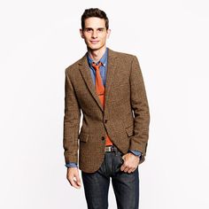 LUDLOW SPORTCOAT IN BROWN GLEN PLAID ENGLISH WOOL Plaid Blazer With Jeans, Brown Tweed Blazer, Fall Trend, Swag Men, Brown Tweed, Checked Jacket, Glen Plaid, J Crew Men, Sharp Dressed Man