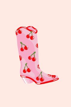 a pink boot with cherries on it