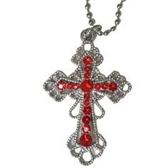 Cross Pendant Necklace On Silver Ball Chain. Hangs About 13" Long. Pendant Is About 1-3/8" Wide X 2" High. Great For Goth Or Vampire Halloween Costumes Or Cosplay! New In Package. Costume Sold Separately. Red Pendant Chain Jewelry, Red Metal Jewelry With Silver Chain, Red Metal Chain Necklace As Gift, Nickel-free Red Metal Necklace, Red Pendant Necklace With Chain, Red Cross Necklace For Valentine's Day, Red Metal Necklaces For Party, Red Nickel-free Pendant Necklace, Red Sterling Silver Necklace With Adjustable Chain