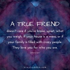 a blue and purple background with the words, a true friend doesn't care if you