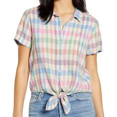 Lucky Brand Tie Front Linen Blend Shirt. New With Tags, Never Worn. #Tds285m Casual Multicolor Daywear Shirt, Casual Multicolor Shirt For Daywear, Shirt Color, Linen Blend, Lucky Brand, Colorful Shirts, Womens Tops, Tops & Tees, Cream