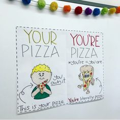 two posters on the wall that say you're your pizza