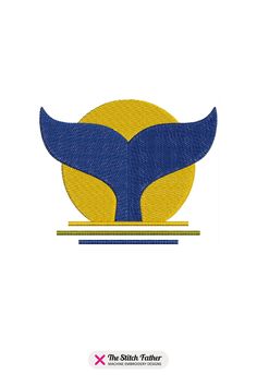 the stitch father logo is shown in blue, yellow and white on a white background