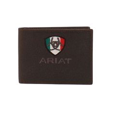 Stay both organized and in style with this Ariat bifold wallet by. Brown rowdy leather with embroidered Ariat shield and text logo and a Mexico Flag. Features multiple compartments for your credit cards, cash and ID. Girl Cowboy Boots, Twisted X Boots, Mexican Flag, Mexico Flag, Flag Embroidery, Rodeo Fashion, Flag Logo, Text Logo, Bifold Wallet