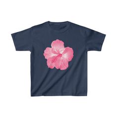 a black t - shirt with a pink flower on it