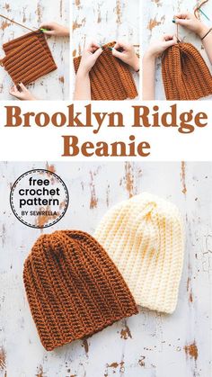 the crochet beanie pattern is shown with instructions to make it in two different colors