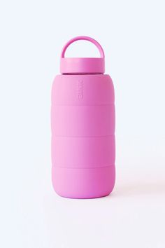 a pink insulated water bottle on a white background