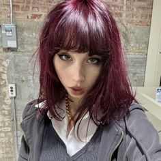 Red Purple Curly Hair, Cherry Red Bob, Cool Dyed Hair Ideas Short, Purple Curly Hair, Emo Hair Color, Curly Haircut, Plum Hair, Red Hair Inspo, Cherry Hair