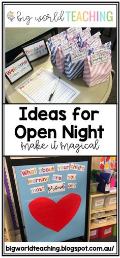 an open night poster with words and pictures on it