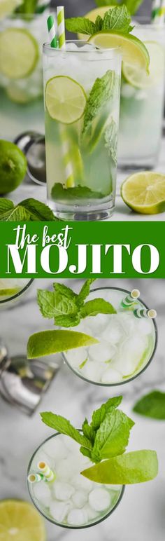 mojito with limes and mint on the side, served in glass cups