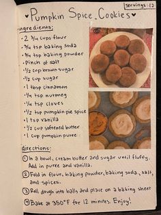 a recipe for pumpkin spice cookies on a plate