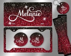 red glitter license plate and matching key chain