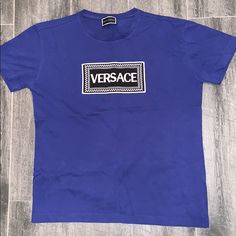 Worn Once With A Leather Mini Skirt. I Am A Size Small And Fit Great. Versace Tops, Versace Blue, Versace T Shirt, Leather Mini Skirt, Leather Mini Skirts, Leather Mini, Versace, Mini Skirt, Color Blue