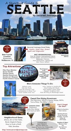 the seattle skyline is shown in this info sheet for an article on how to get there