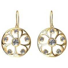 18 Karat Yellow Gold GIA Diamond 5 Petal Flower Earrings, From an early Arabesque style coming from circles. 1.02 carats total wt. H color vs1 . Matte or polished finished. 5 Petal Flower, Petal Flower, Gia Diamond, Arabesque, Flower Earrings, Circles, Etsy Earrings, Dangle Earrings, Jewelry Earrings