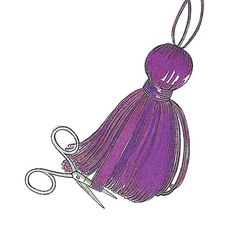 a drawing of a purple tasseled object with scissors