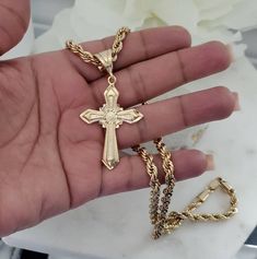 14K Gold Cross Necklace for Men, Large Cross Necklace, 14k Heavy Plated Gold, 5mn Rope Chain, 44mm High Cross Pendant, High Quality Necklace #JesusNecklaceGold #GoldCrucifixMen #GoldCrossNecklace #14kCrucifixMen #GoldCrossMen #MensGoldCross #CrucifixForMen #CrossNecklace #GoldCrossChainMen #14kGoldCrossMen Gold Cross Rope Chain Jewelry, Gold Rope Chain Cross Jewelry, Yellow Gold Rope Chain With Cross Pendant Jewelry, Yellow Gold Cross Pendant Jewelry With Rope Chain, Yellow Gold Cross Pendant With Rope Chain, Big Gold Chains, Large Cross Necklace, Cross Necklace For Men, Diamond Cross Necklace Gold