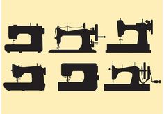 the silhouettes of sewing machines are shown in four different positions, including one with a needle