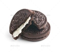 an oreo cookie with cream filling on white background